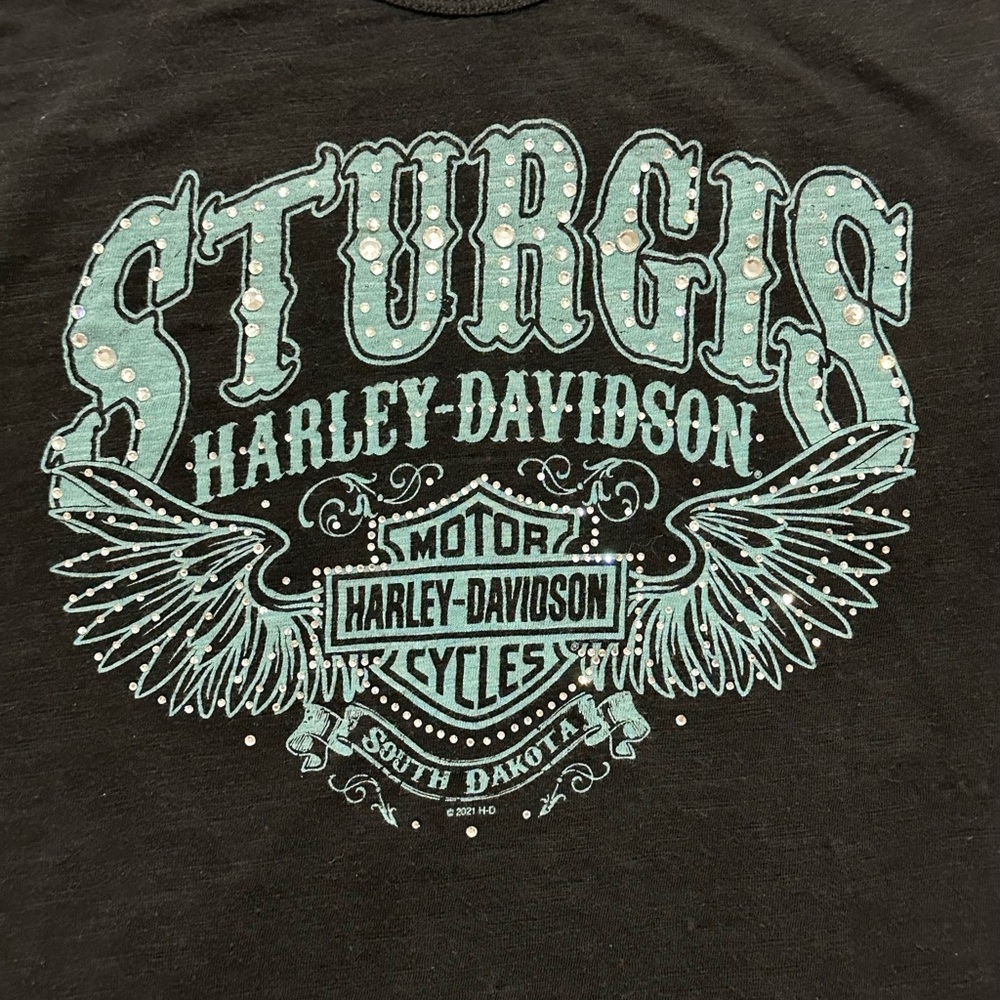 Harley Davidson Sturgis Rhinestone Tank Top Black Racerback Small - Picture 2 of 12